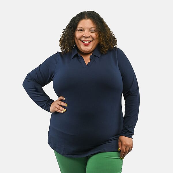 Shop Lc Isaac Mizrahi Navy Split-Neck Collared Top - 2X