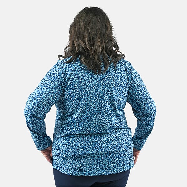 Shop Lc Isaac Mizrahi Teal Leopard Split-Neck Collared Top - 1X