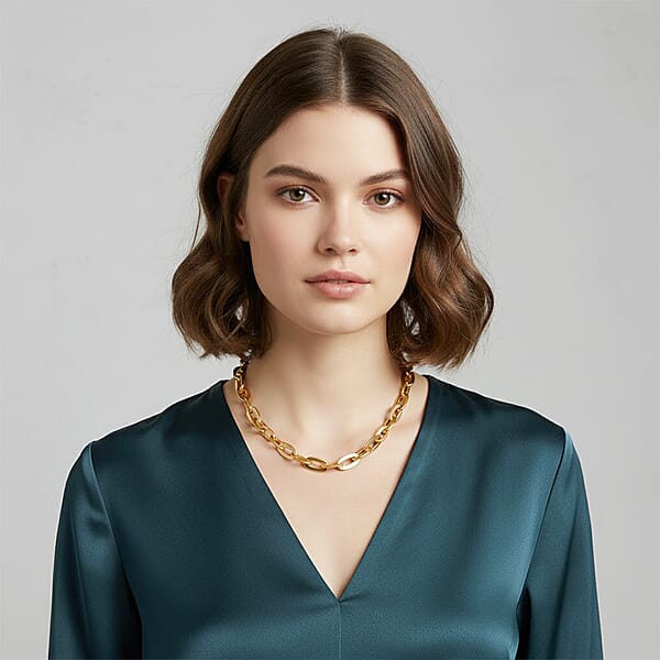 Shop Lc Italian 10K Yellow Gold Specchio Oval Rolo Necklace 18-20 Inches 10.3 Grams