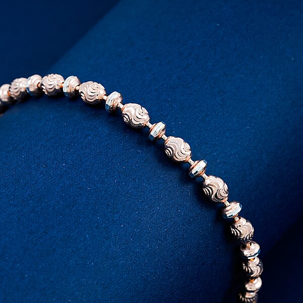 Shop Lc Italian 14K RG Over Sterling Silver Moon-cut Beaded Chain Bracelet (7.00 In) (6.02 Grams)