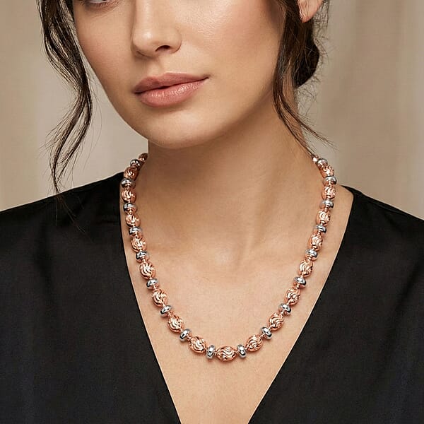 Shop Lc Italian 14K RG Over Sterling Silver Moon-cut Beaded Chain Necklace (20 Inches) (16.17 Grams)