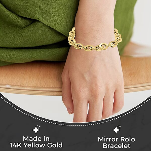 Shop Lc Italian 14K Yellow Gold Mirror Rolo Bracelet Gold Bracelet Gold Jewelry 8.2mm (7.0-8.0 Inch) 3.5 Grams