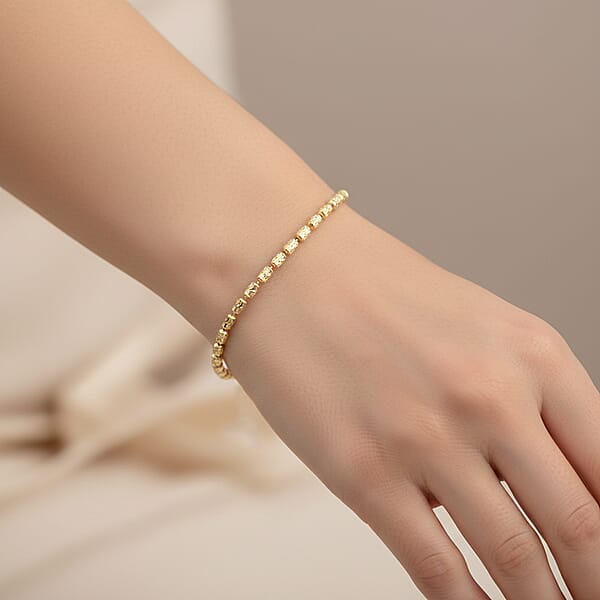 Shop Lc Italian 14K Yellow Gold Over Sterling Silver 2mm Diamond Cut Typhoon Bracelet (7.25 In) 2.40 Grams