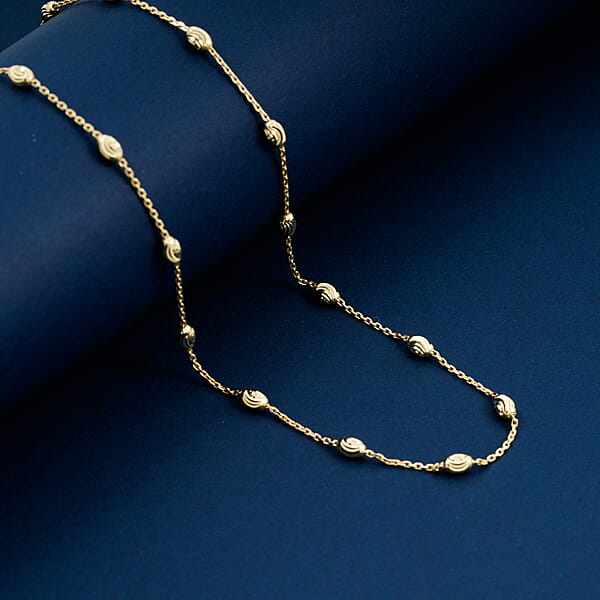 Shop Lc Italian 14K Yellow Gold Over Sterling Silver Moon Cut Oval Bead 3mm Chain Necklace 20 Inches 4.40 Grams