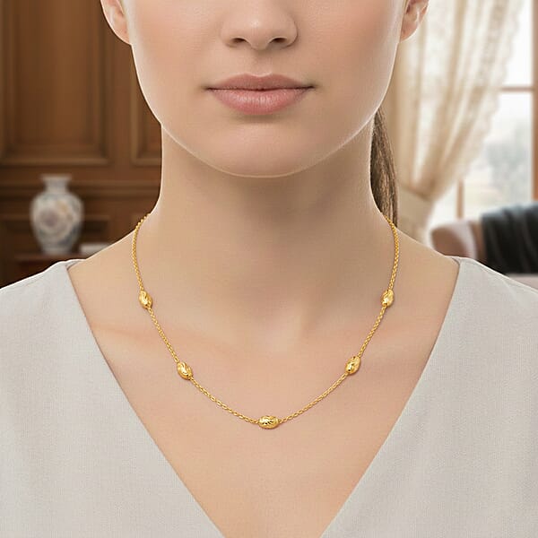 Shop Lc Italian 14K Yellow Gold Over Sterling Silver Moon Cut Oval Bead 3mm Chain Necklace 18 Inches 4 Grams