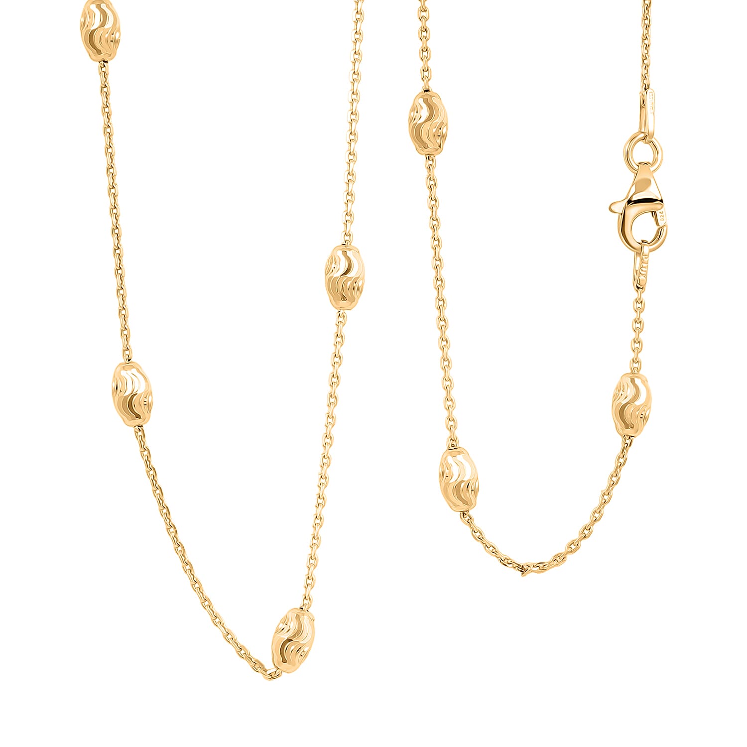shop lc Italian 14K Yellow Gold Over Sterling Silver Moon Cut Oval Bead 3mm Chain Necklace 20 Inches 4.40 Grams