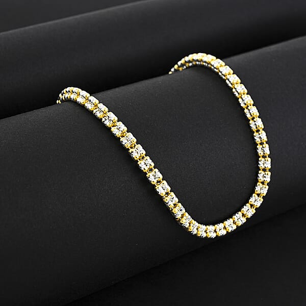 Shop Lc Italian 14K YG And Rhodium Over Sterling Silver Diamond Cut ICE Round Chain 3 Row Necklace 22 Inches 22.45 Grams
