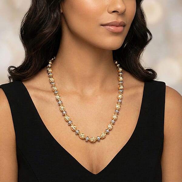 Shop Lc Italian 14K YG Over And Sterling Silver Moon-cut Beaded Chain Necklace (20 Inches) (16.39 Grams)