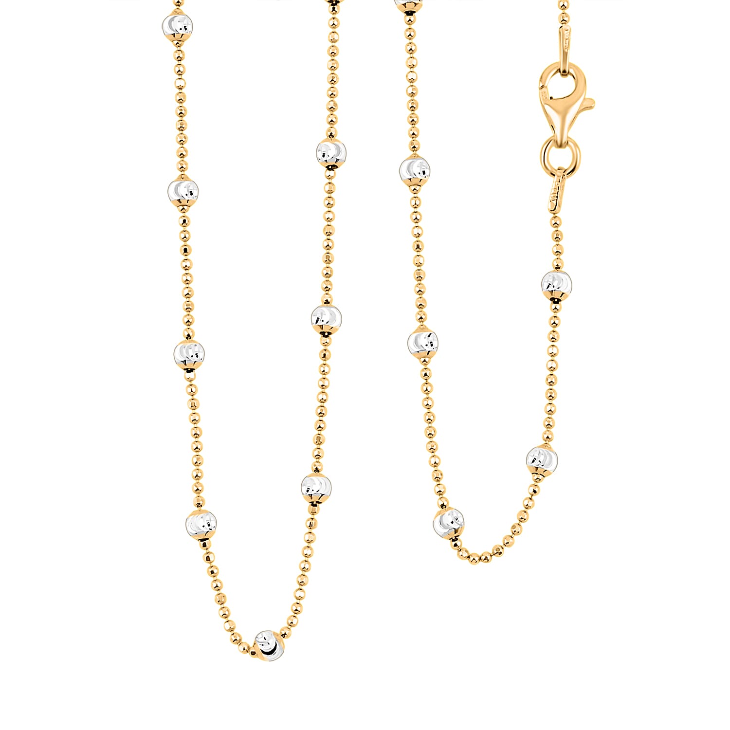 shop lc Italian 14K YG Over and Sterling Silver Moon Cut Round Bead Chain Necklace (20 Inches) (1.2mm 4.50 Grams)