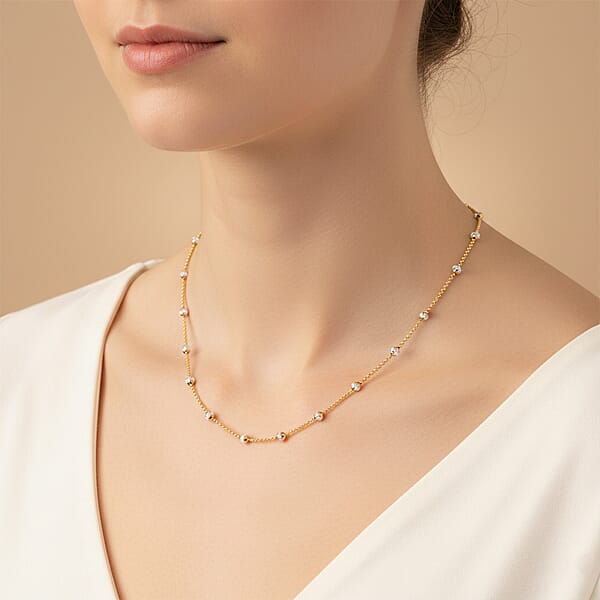 Shop Lc Italian 14K YG Over And Sterling Silver Moon Cut Station Bead Chain Necklace (24 Inches) (1.2mm 5.18 Grams)