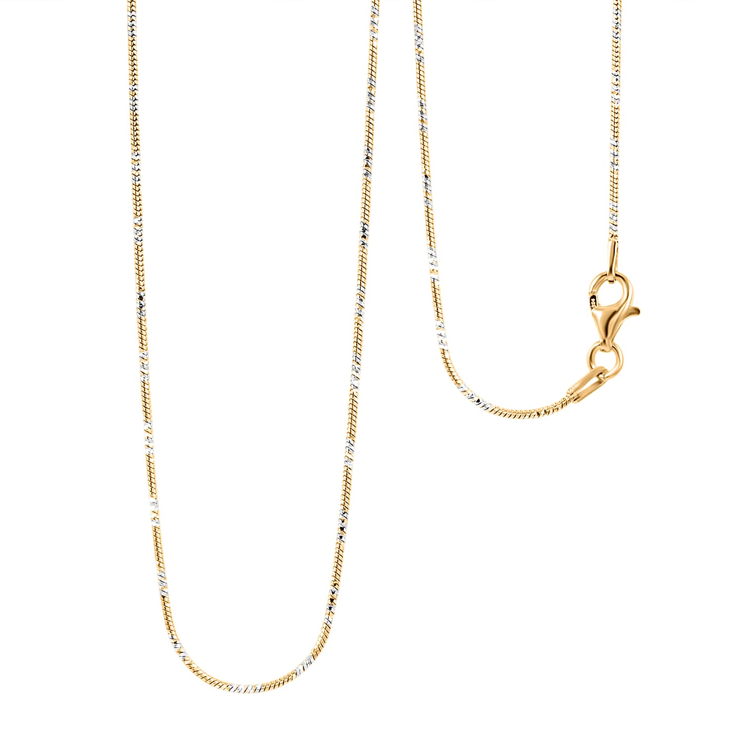 shop lc Italian 14K YG Over and Sterling Silver Snake Round Brite 1mm Chain Necklace 18 Inches 3.60 Grams