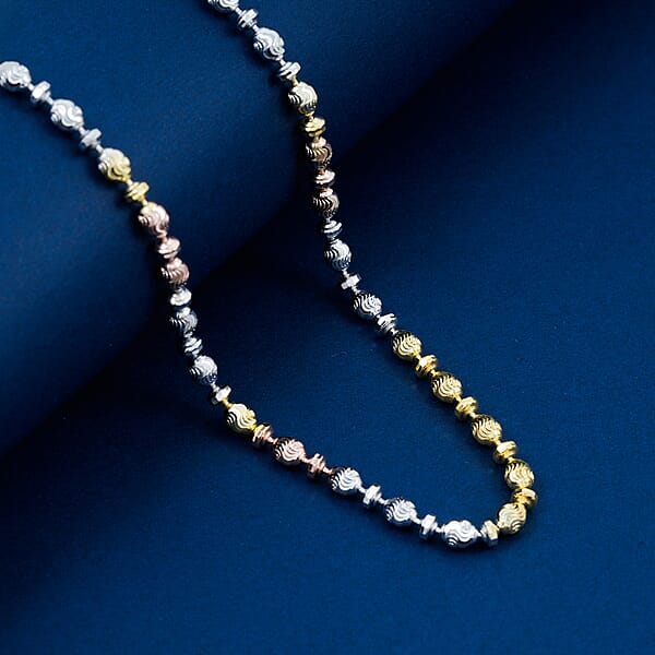 Shop Lc Italian 14K YRG Over And Sterling Silver Moon-cut Beaded Chain Necklace (20 Inches) (15.86 Grams)