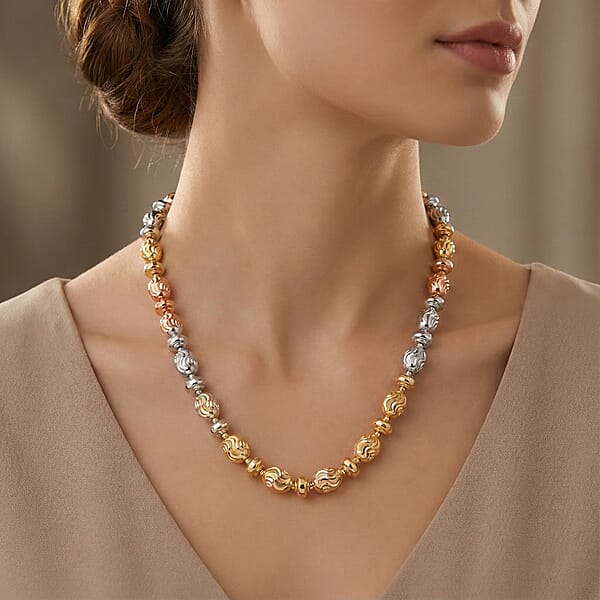 Shop Lc Italian 14K YRG Over And Sterling Silver Moon-cut Beaded Chain Necklace (20 Inches) (15.86 Grams)