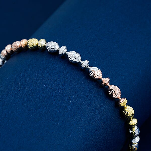 Shop Lc Italian 14K YRG Over And Sterling Silver Moon-cut Beaded Chain Bracelet (7.00 Inches) (5.91 Grams) (7.00 In)