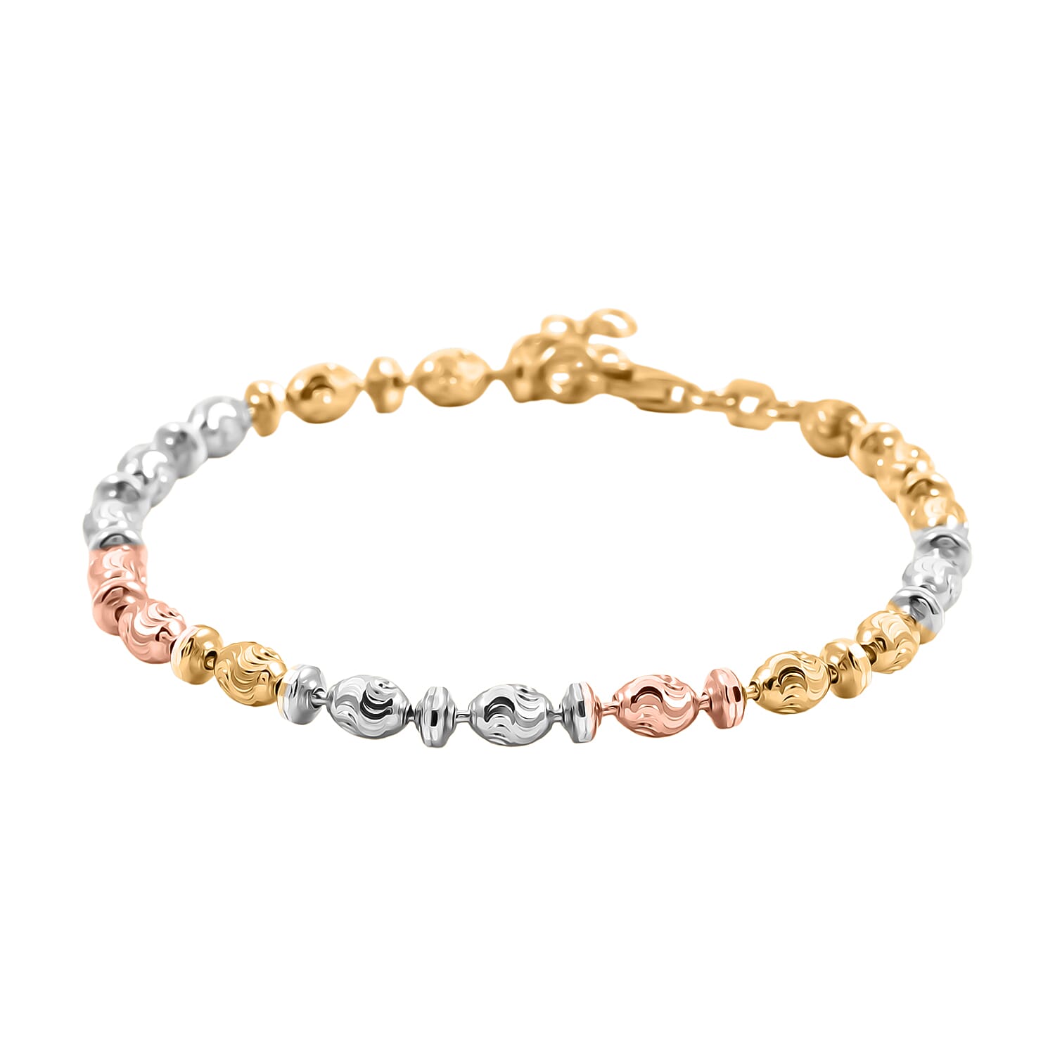 shop lc Italian 14K YRG Over and Sterling Silver Moon-cut Beaded Chain Bracelet (7.00 Inches) (5.91 Grams) (7.00 In)