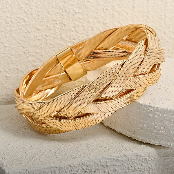 Shop Lc Italian 16.5mm Braided Stretch Bracelet In 10K Yellow Gold 6.15 Grams