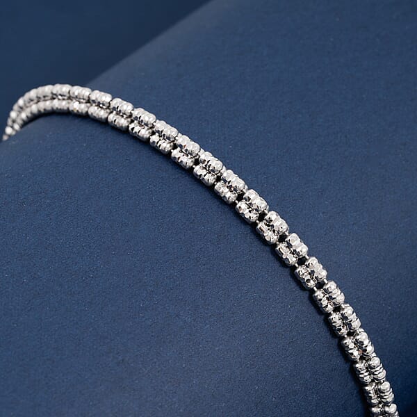 Shop Lc Italian Diamond Cut ICE Round Chain 3 Row Bracelet In Rhodium Over Sterling Silver (7.25 In) 7.69 Grams