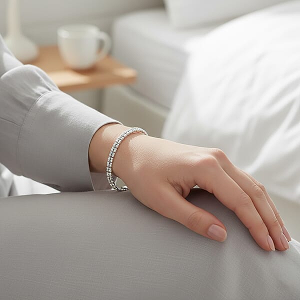 Shop Lc Italian Diamond Cut ICE Round Chain 3 Row Bracelet In Rhodium Over Sterling Silver (7.25 In) 7.69 Grams