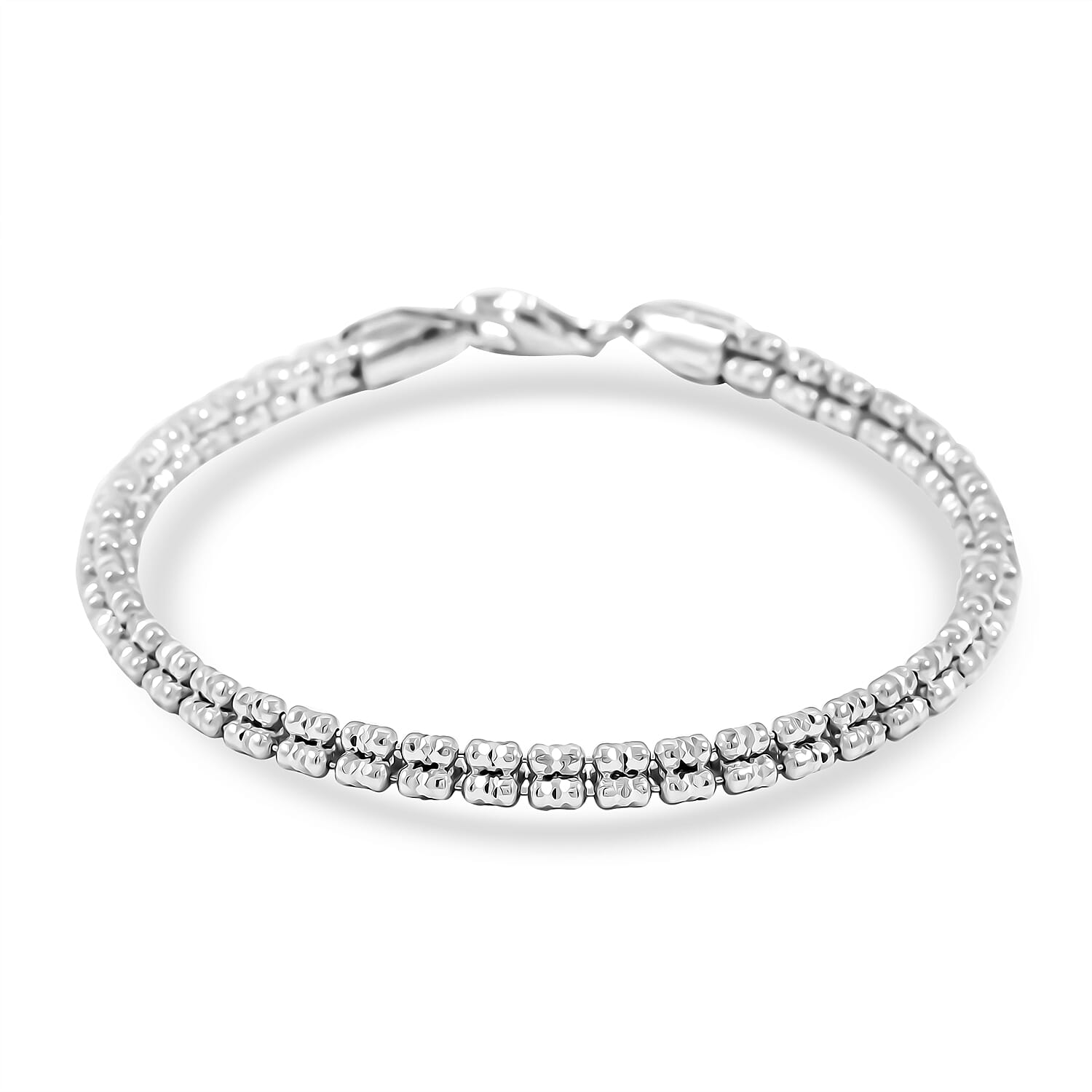 shop lc Italian Diamond Cut ICE Round Chain 3 Row Bracelet in Rhodium Over Sterling Silver (7.25 In) 7.69 Grams