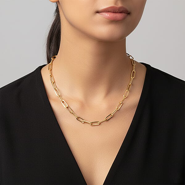 Shop Lc Italian Dual Glow Paperclip Necklace In 10K Yellow Gold 4.6 Grams 18-20 Inches