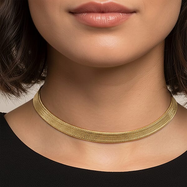 Shop Lc Italian Greek Key Mesh Omega Chain Necklace In 10K Yellow Gold 4.46 Grams 18-20 Inches