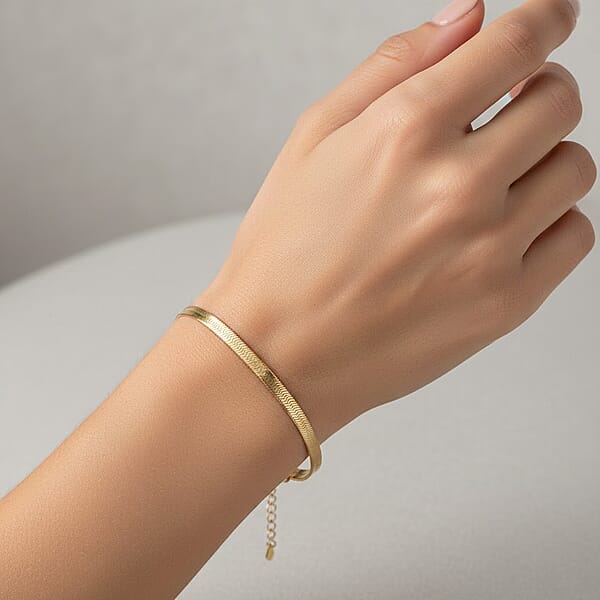 Shop Lc Italian Herringbone Chain Bracelet In 14K Yellow Gold Over Sterling Silver (7.00 In) 4.24 Grams