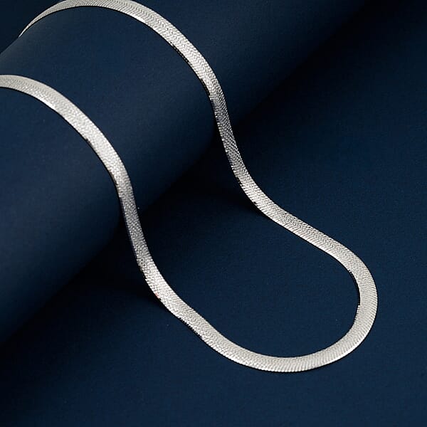Shop Lc Italian Herringbone Chain Necklace In Rhodium Over Sterling Silver 10.35 Grams 20 Inches