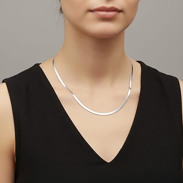 Shop Lc Italian Herringbone Chain Necklace In Rhodium Over Sterling Silver 10.35 Grams 20 Inches