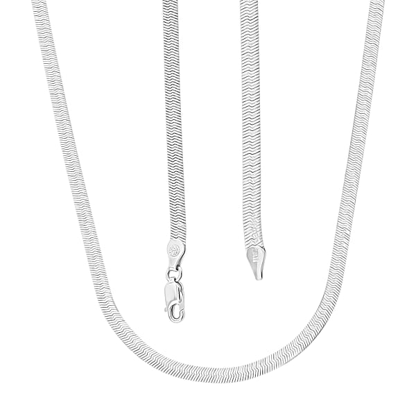 Shop Lc Italian Herringbone Chain Necklace In Rhodium Over Sterling Silver 10.35 Grams 20 Inches