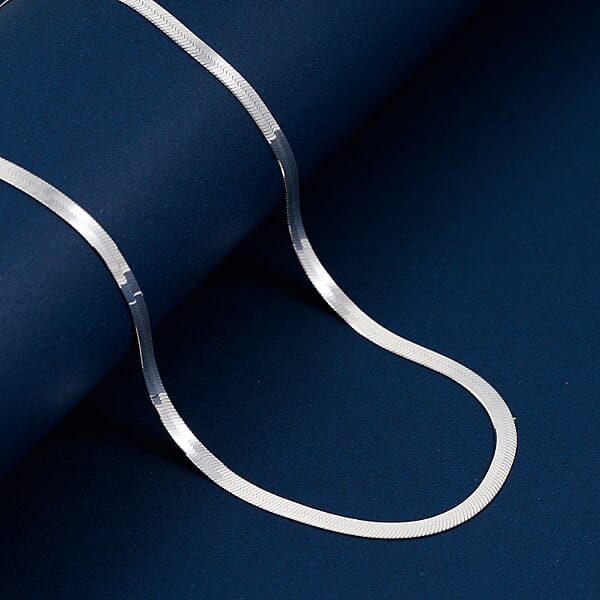 Shop Lc Italian Herringbone Necklace In Rhodium Over Sterling Silver 5.80 Grams 18 Inches