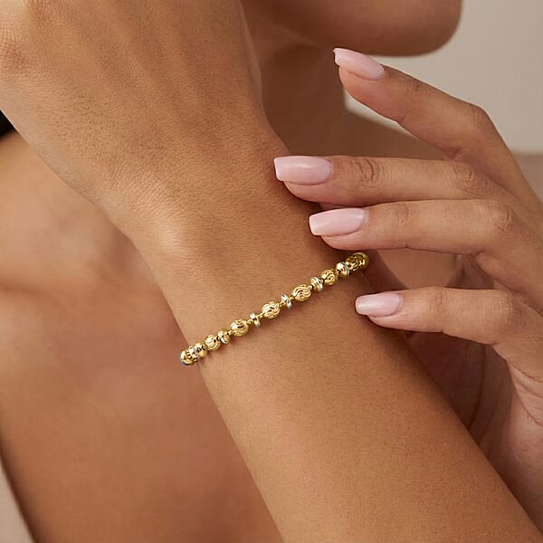 Shop Lc Italian Moon-cut Beaded Chain Bracelet In 14K YG Over And Sterling Silver (7.00 In) 5.47 Grams