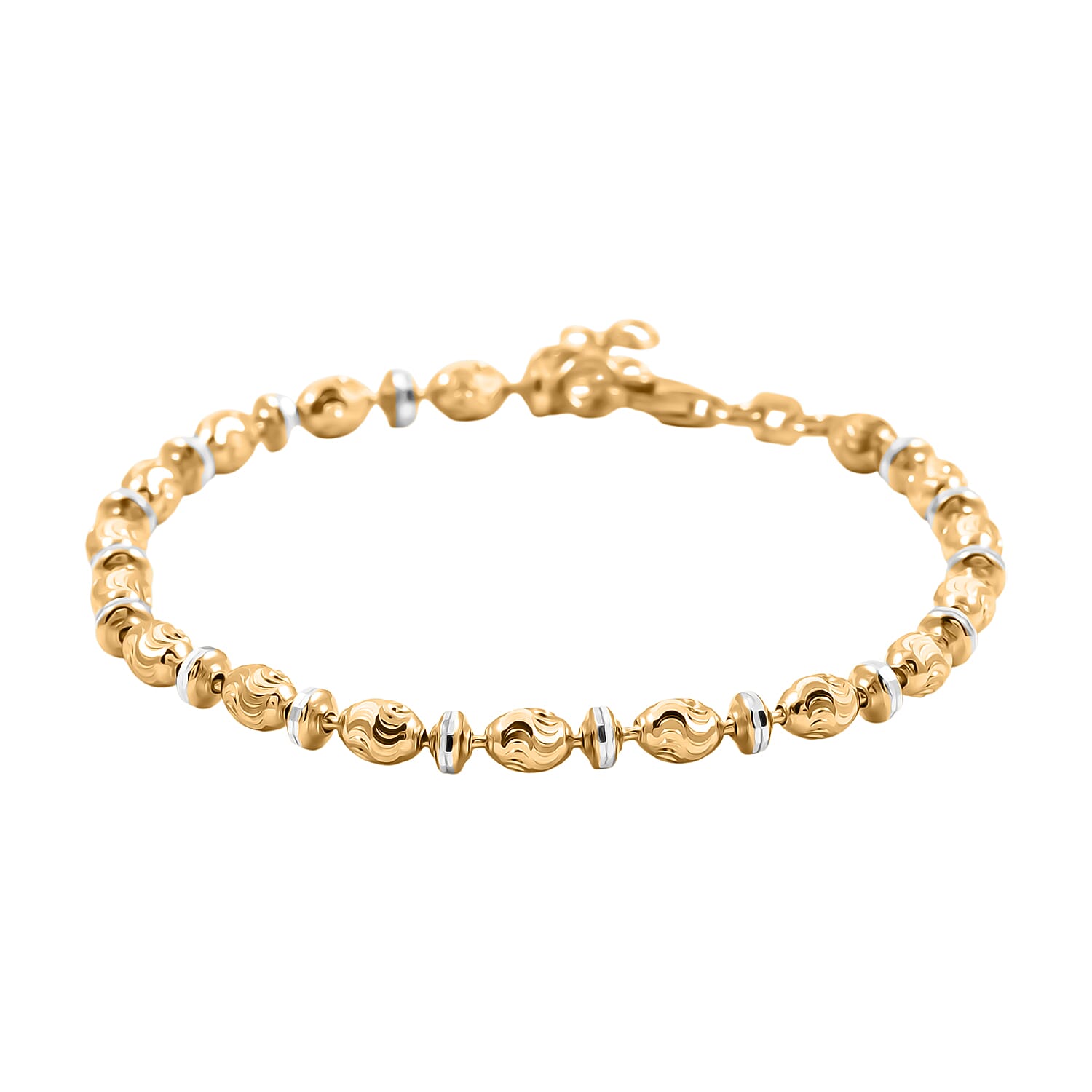 shop lc Italian Moon-cut Beaded Chain Bracelet in 14K YG Over and Sterling Silver (7.00 In) 5.47 Grams