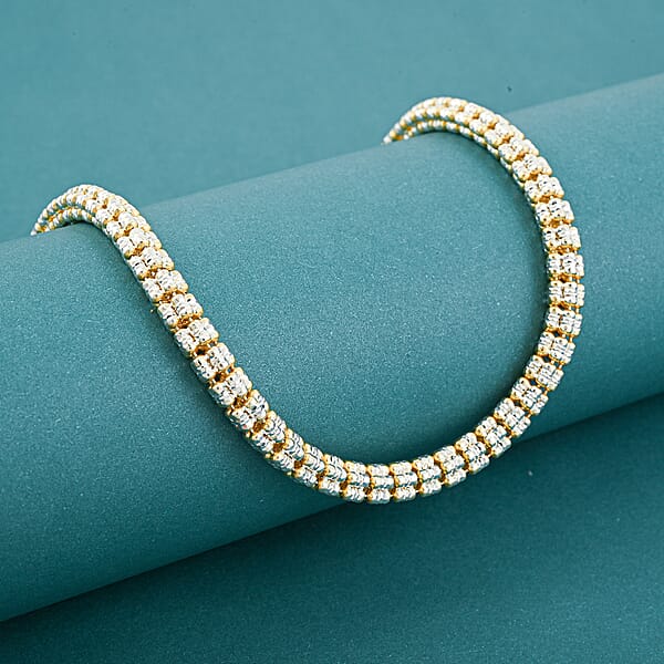 Shop Lc Italian Rhodium And 14K YG Over Sterling Silver Diamond-Cut Vero Lusso 5 Row Necklace 18 Inches 31.7 Grams