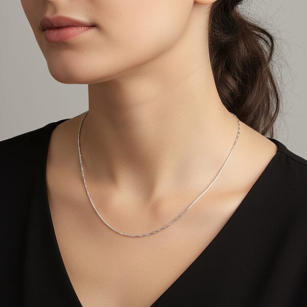 Shop Lc Italian Rhodium Over Sterling Silver 1mm Snake Square 8 Sided Diamond Cut Necklace 20 Inches 3.60 Grams