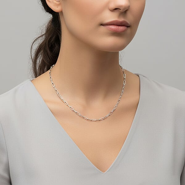 Shop Lc Italian Rhodium Over Sterling Silver 2.20mm Paper Clip Chain Necklace (18 Inches) (4 G)
