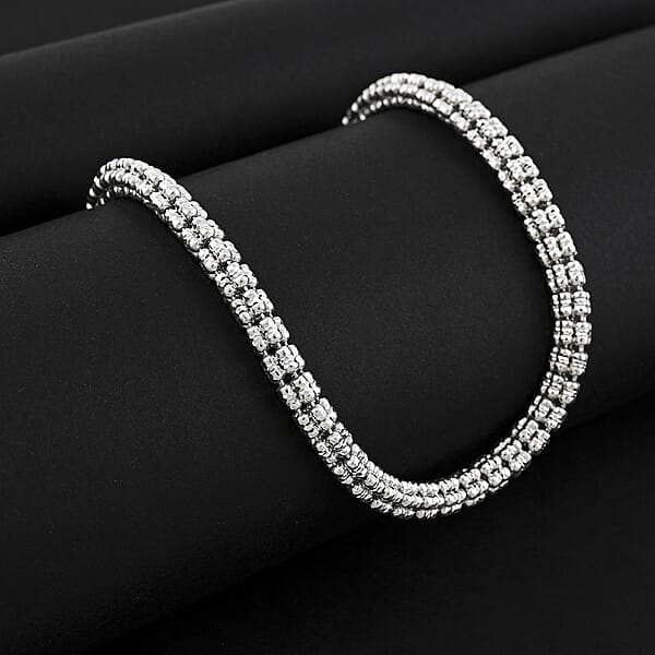 Shop Lc Italian Rhodium Over Sterling Silver Diamond-Cut Ice Round Chain 5 Row Necklace 18 Inches 31.8 Grams