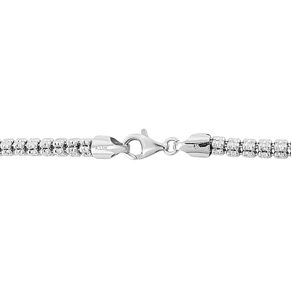 Shop Lc Italian Rhodium Over Sterling Silver Diamond-Cut Ice Round Chain 5 Row Necklace 18 Inches 31.8 Grams