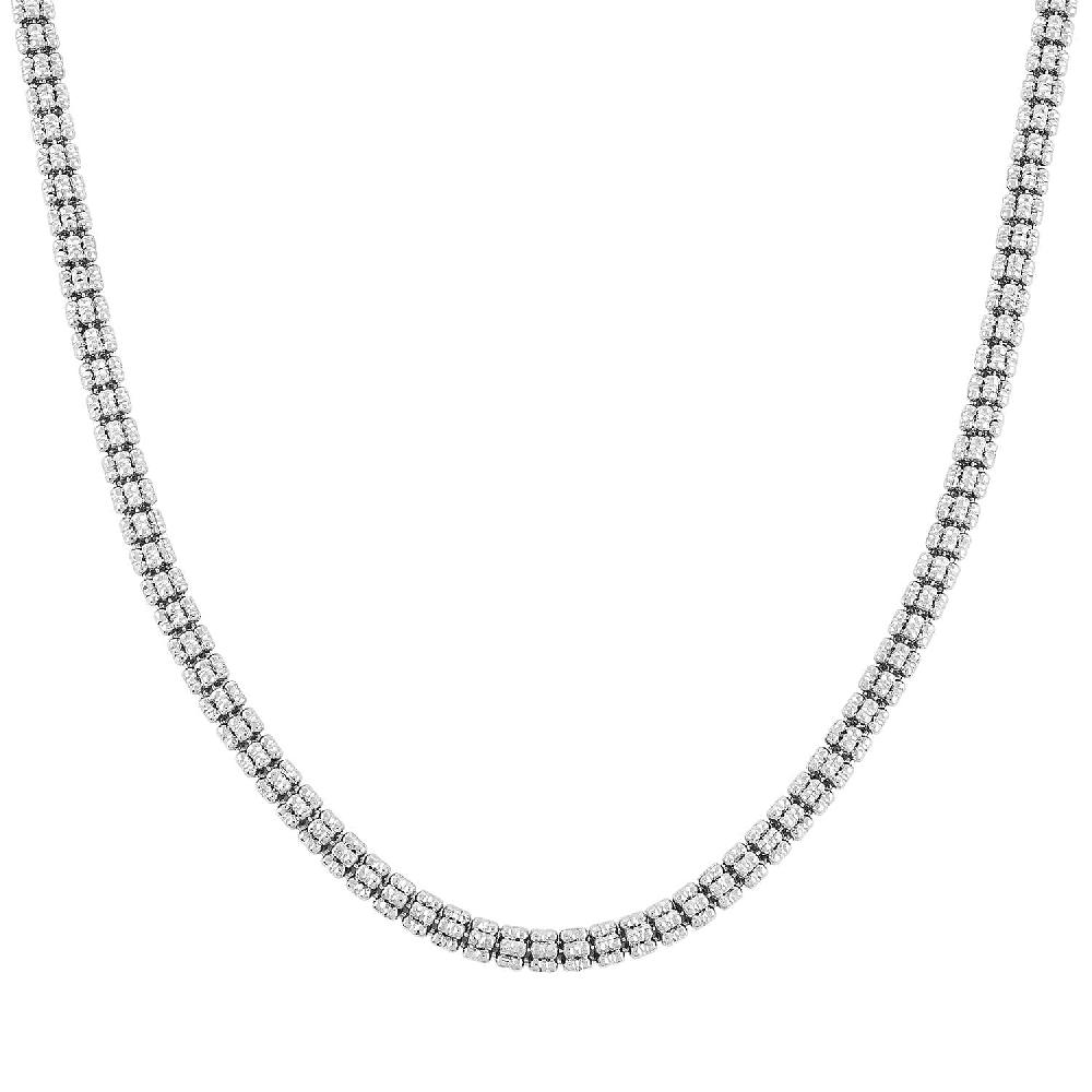 shop lc Italian Rhodium Over Sterling Silver Diamond-Cut Ice Round Chain 5 Row Necklace 18 Inches 31.8 Grams