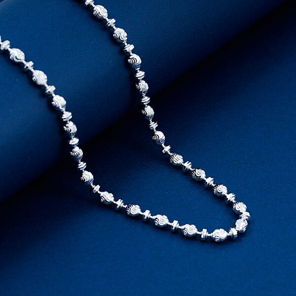 Shop Lc Italian Rhodium Over Sterling Silver Moon-cut Beaded Chain Necklace (20 Inches) (15.51 Grams)