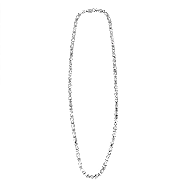 Shop Lc Italian Rhodium Over Sterling Silver Moon-cut Beaded Chain Necklace (20 Inches) (15.51 Grams)