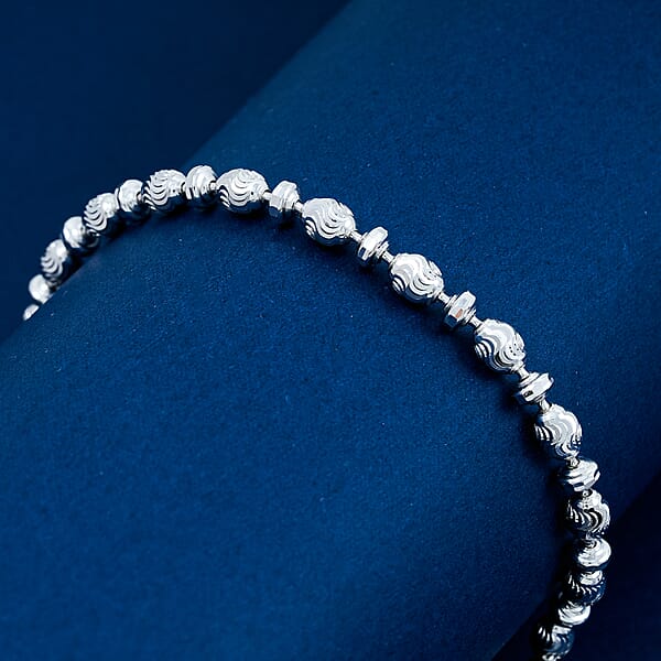 Shop Lc Italian Rhodium Over Sterling Silver Moon-cut Beaded Chain Bracelet (7.00 In) (6.12 Grams)