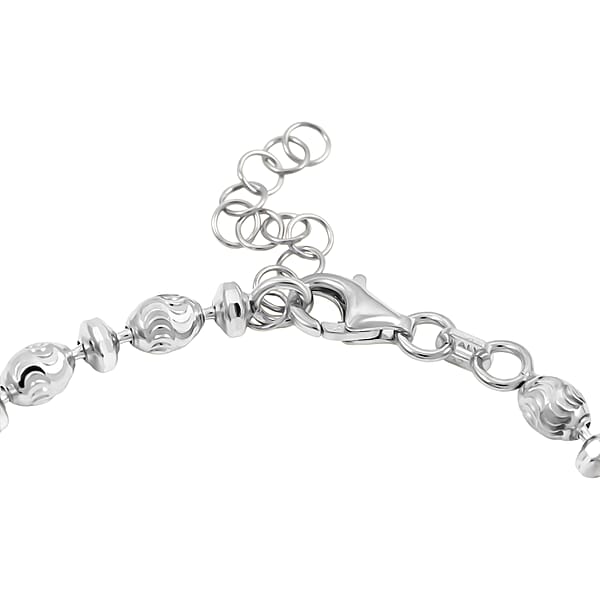 Shop Lc Italian Rhodium Over Sterling Silver Moon-cut Beaded Chain Bracelet (7.00 In) (6.12 Grams)