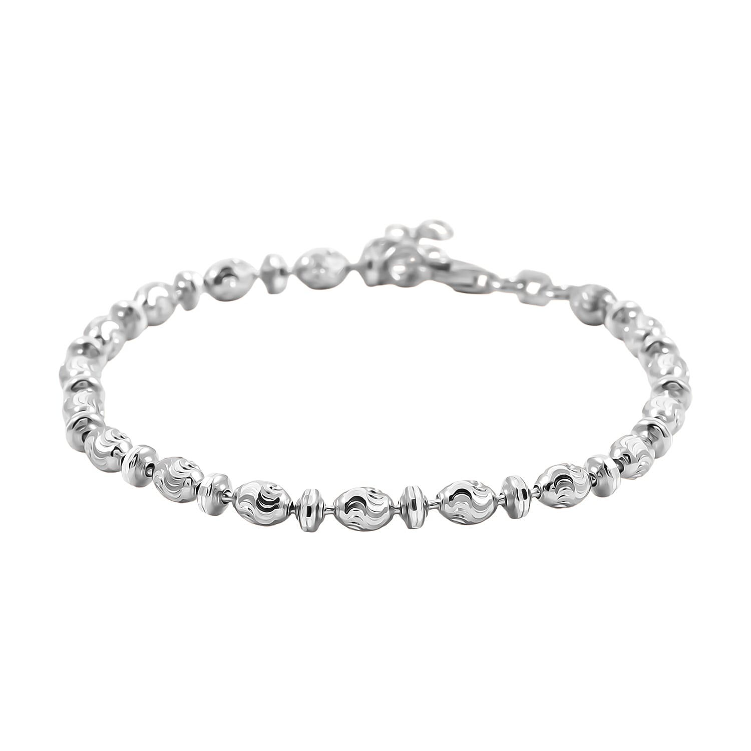 shop lc Italian Rhodium Over Sterling Silver Moon-cut Beaded Chain Bracelet (7.00 In) (6.12 Grams)