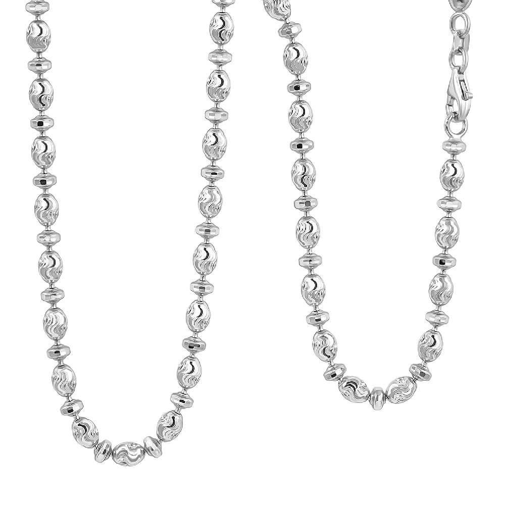shop lc Italian Rhodium Over Sterling Silver Moon-cut Beaded Chain Necklace (20 Inches) (15.51 Grams)