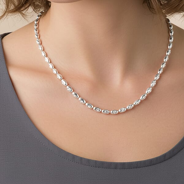 Shop Lc Italian Rice Chain Necklace In Rhodium Over Sterling Silver 6.3 Grams 20 Inches