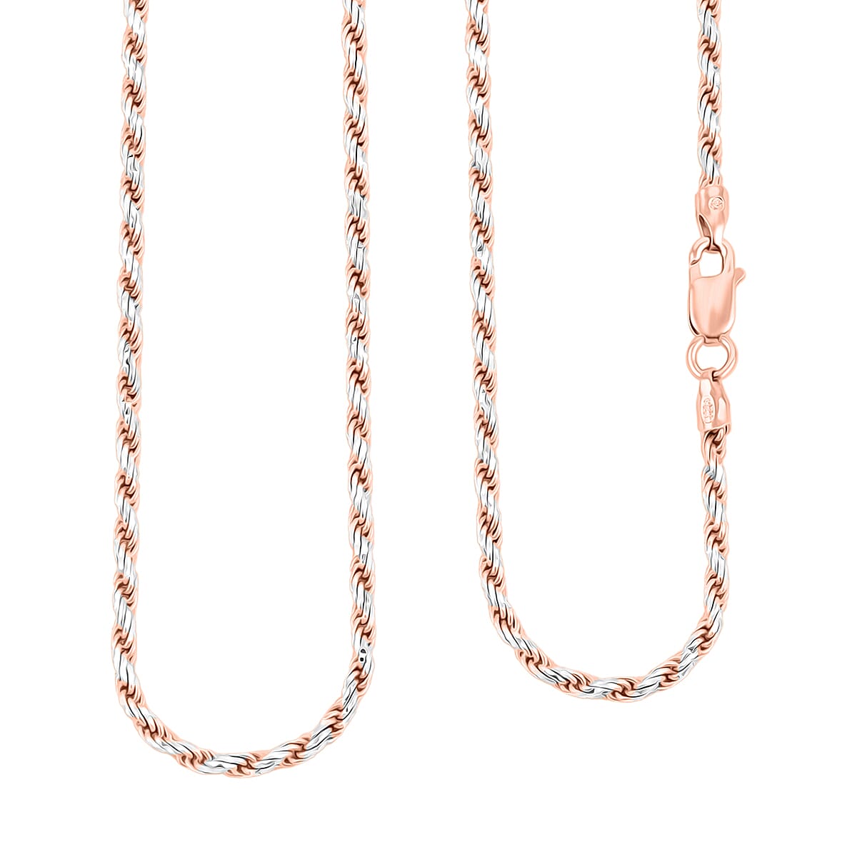 shop lc Italian Rope Chain Necklace in 14K RG Over and Sterling Silver 8.84 Grams 20 Inches