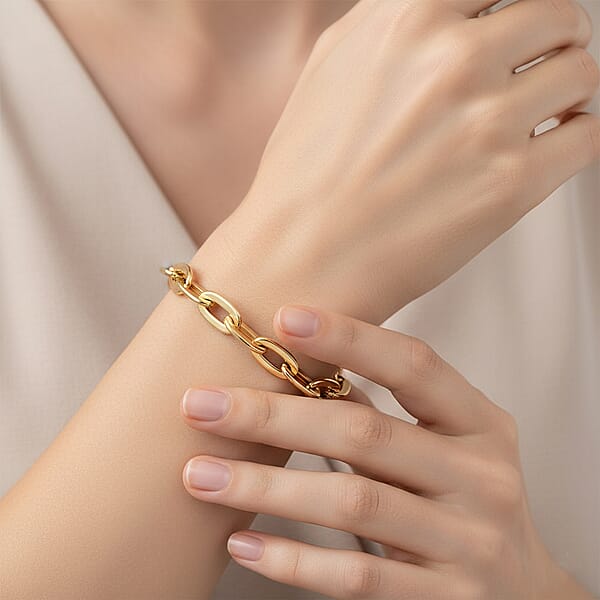 Shop Lc Italian Specchio Oval Rolo Chain Bracelet In 10K Yellow Gold (7.50 In) 4.8 Grams