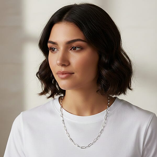 Shop Lc Italian Sterling Silver Paper Clip Chain Necklace (18 Inches) (5.6 Grams)
