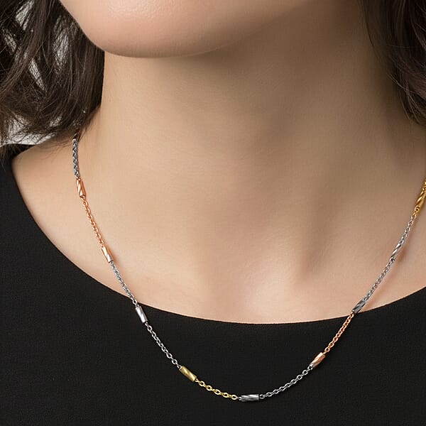 Shop Lc Italian Tube Chain Necklace In 14K YRG And Rhodium Over Sterling Silver 2.69 Grams 20 Inches