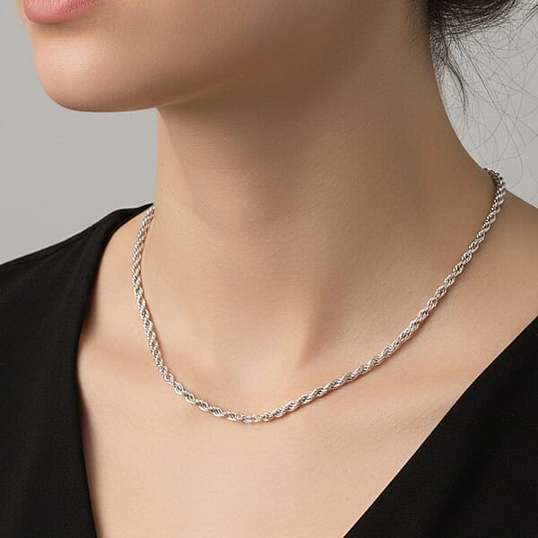 Shop Lc Italian Twisted Link Chain Necklace In Rhodium Over Sterling Silver 8.69 Grams 20 Inches